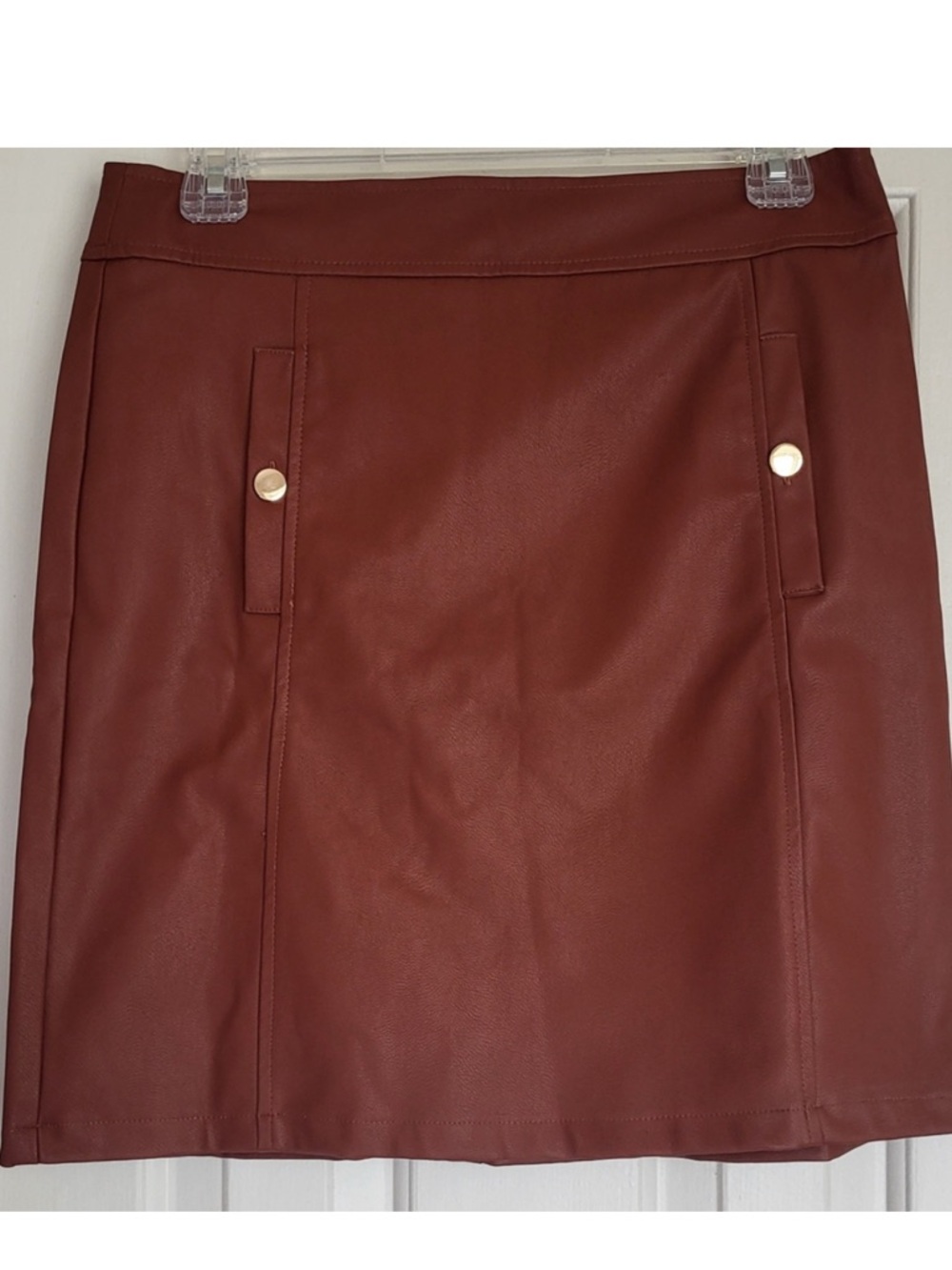 Loft Faux Leather A-Line Mini Skirt in Cognac - 6